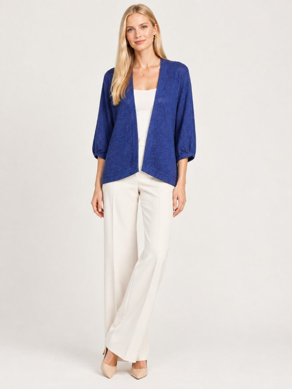 2/$30 J. Jill Pointelle Shoulder Open-Front Cardigan Navy Small #A4701
